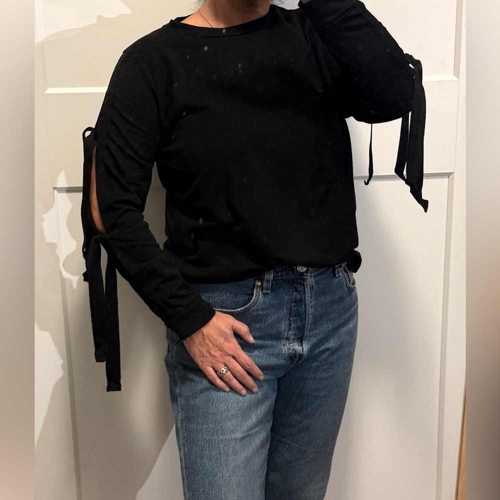 Black Top with Tie Sleeve Detail